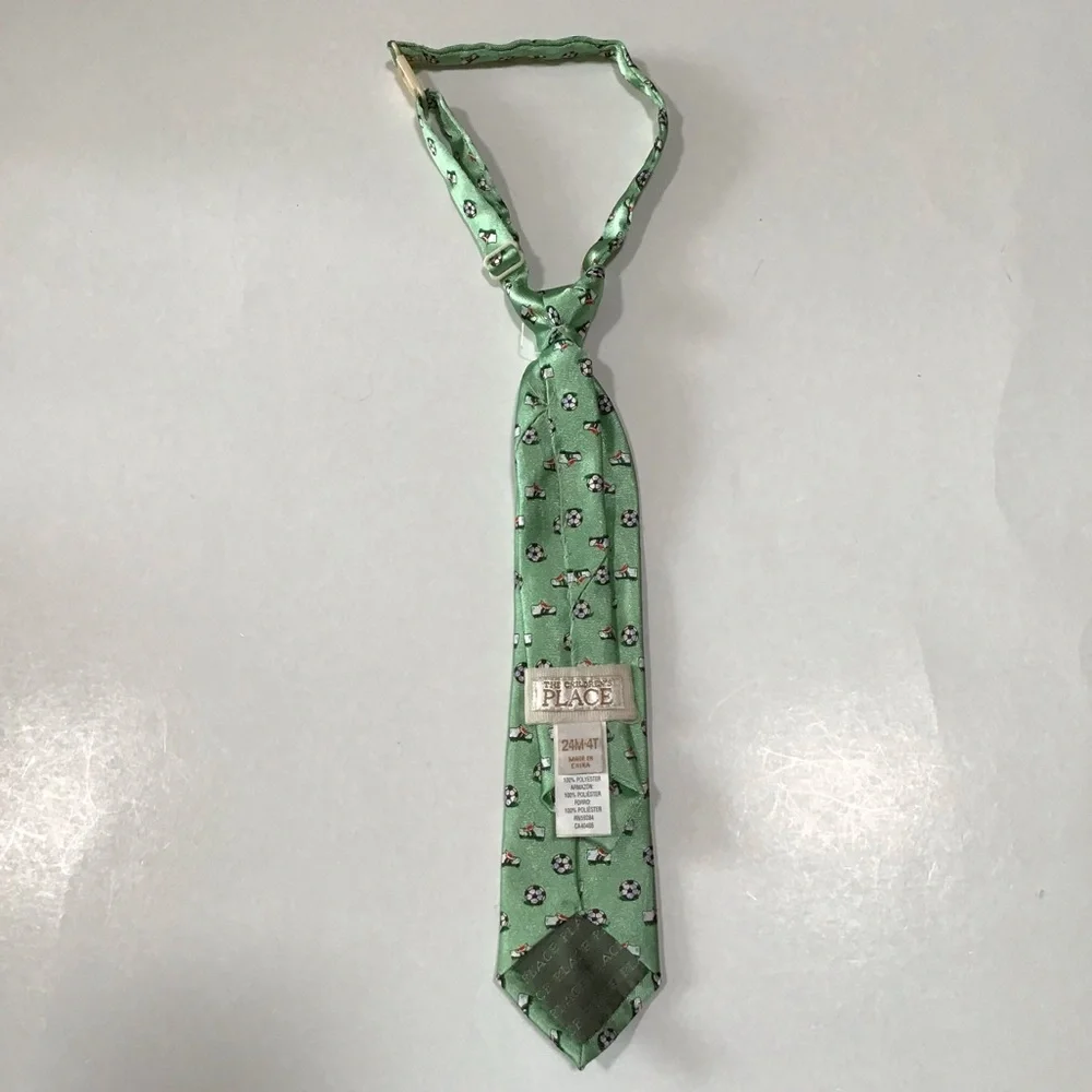 The Children's Place Tie Toddler Boys 24M-4T Green Soccer Necktie Pre-tied Adj.
